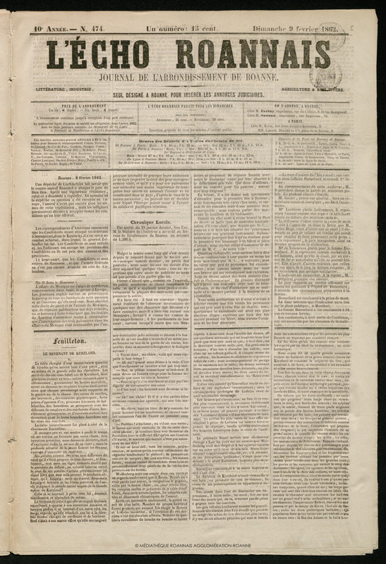 L'Écho Roannais du 09 février 1862