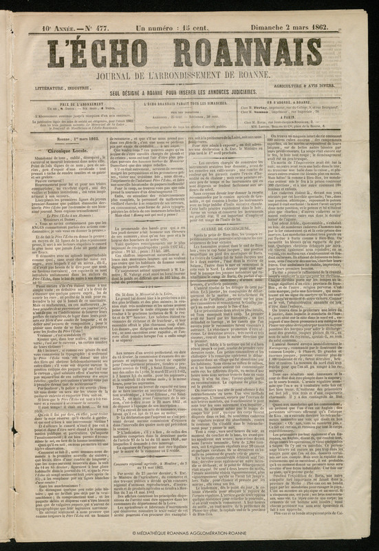 L'Écho Roannais du 02 mars 1862