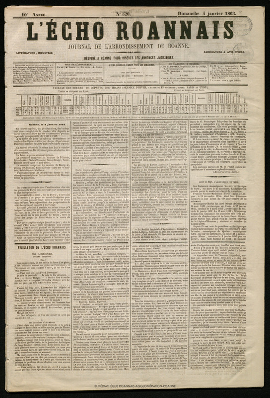 L'Écho Roannais du 04 janvier 1863