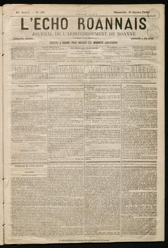 L'Écho Roannais du 11 janvier 1863