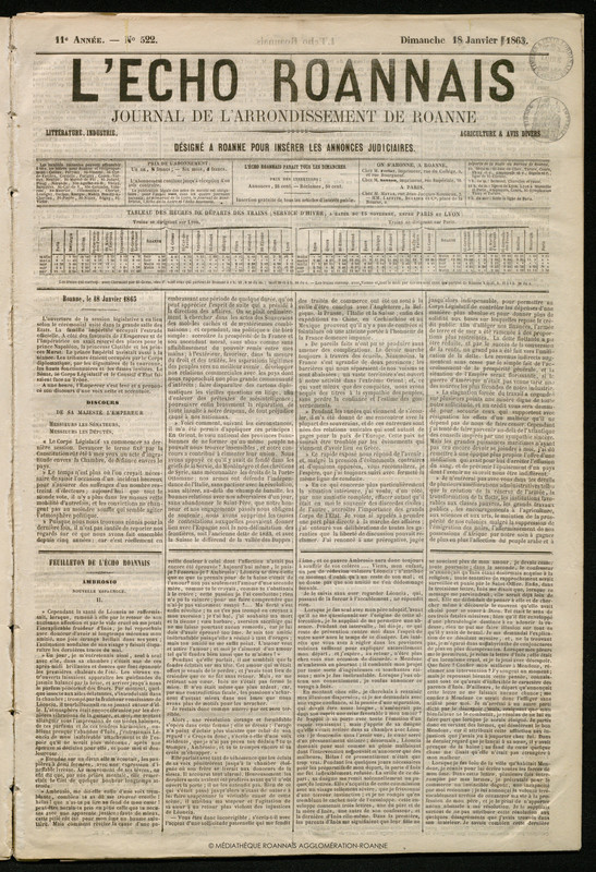 L'Écho Roannais du 18 janvier 1863