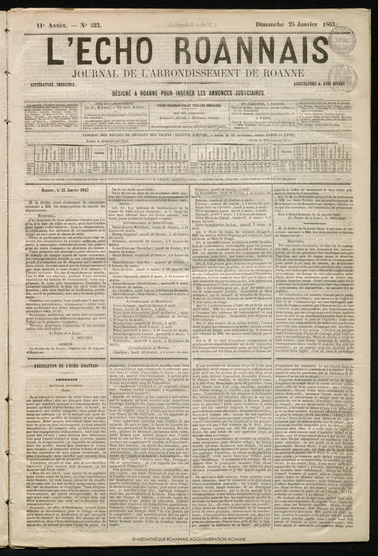L'Écho Roannais du 25 janvier 1863