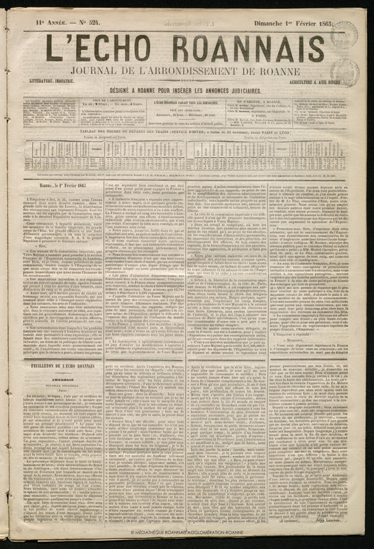 L'Écho Roannais du 01 février 1863