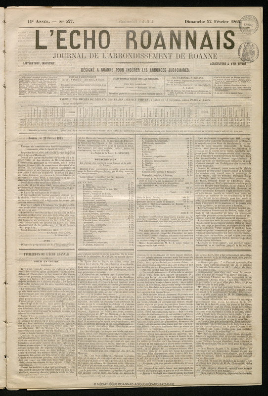 L'Écho Roannais du 22 février 1863
