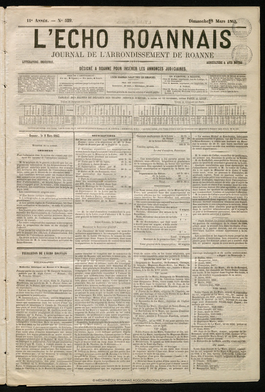L'Écho Roannais du 08 mars 1863