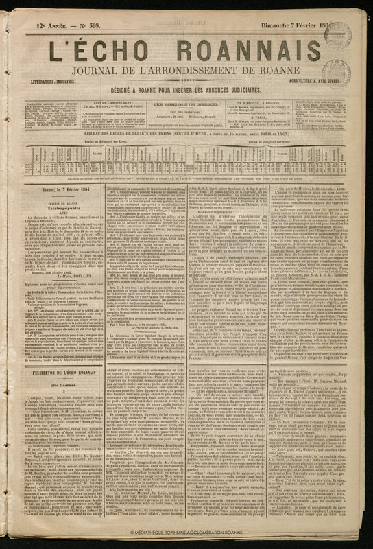 L'Écho Roannais du 07 février 1864