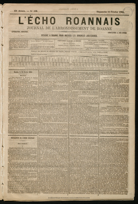 L'Écho Roannais du 21 février 1864