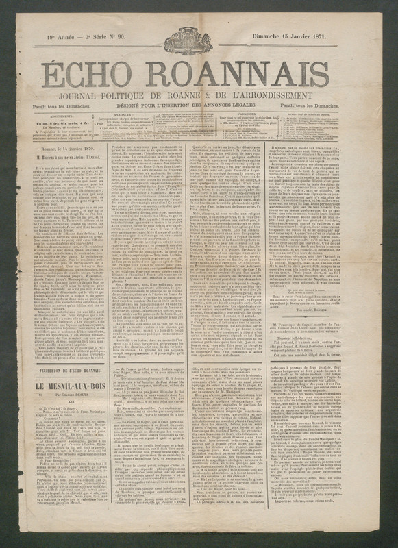 L'Écho Roannais du 15 janvier 1871
