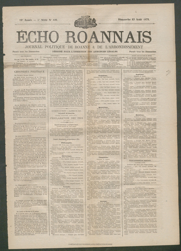 L'Écho Roannais du 13 août 1871