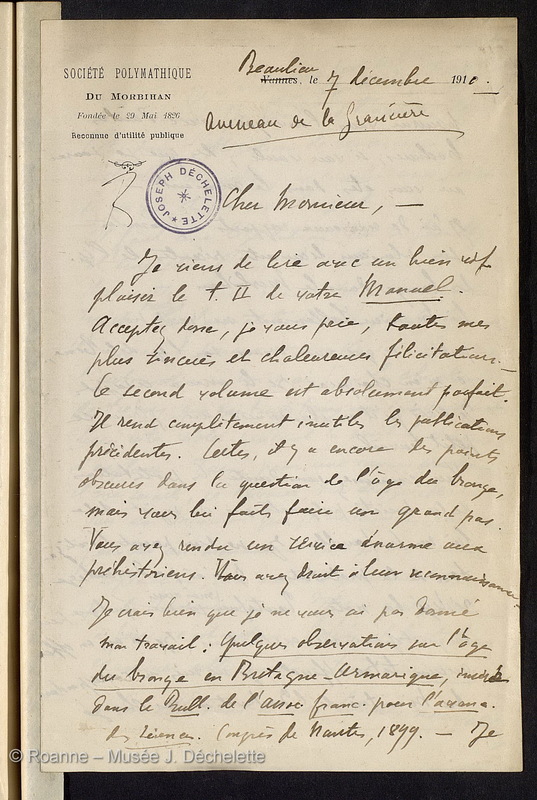 AVENEAU DE LA GRANCIERE, Paul François Marie (Lettre 08 du 07/12/1910)
