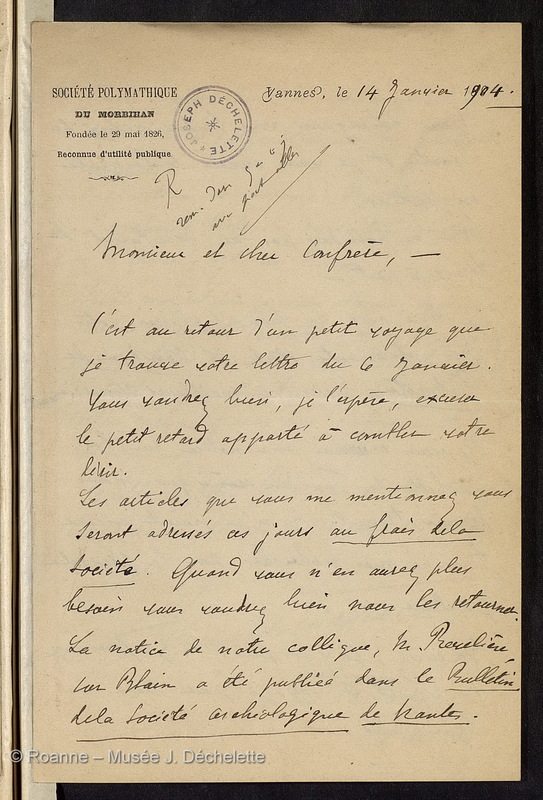 AVENEAU DE LA GRANCIERE, Paul François Marie (Lettre 03 du 14/01/1904)