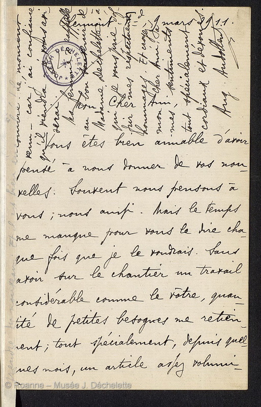 AUDOLLENT, Auguste (Lettre 23 du 09/03/1911)