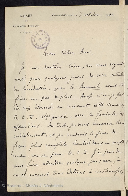 AUDOLLENT, Auguste (Lettre 22 du 08/10/1910)