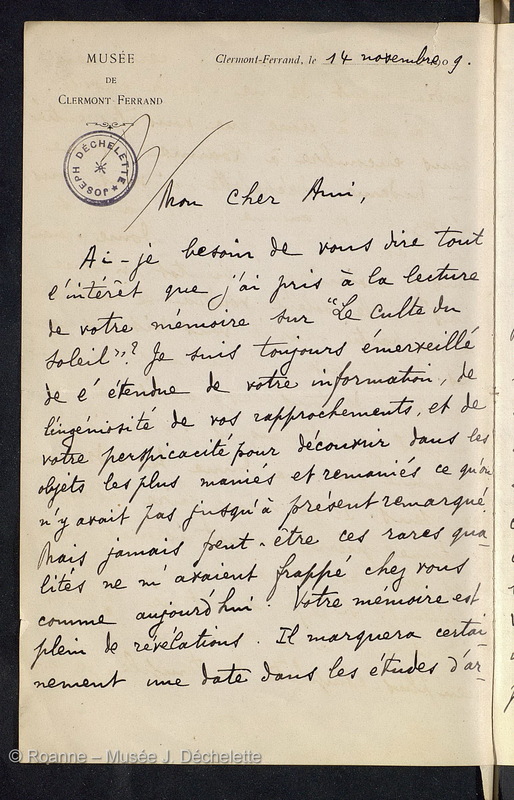AUDOLLENT, Auguste (Lettre 20 du 14/11/1909)