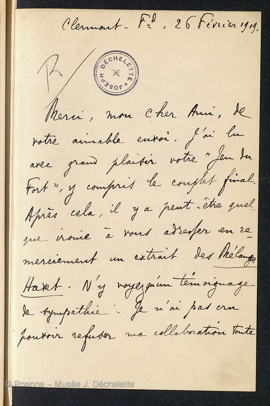 AUDOLLENT, Auguste (Lettre 17 du 26/02/1909)