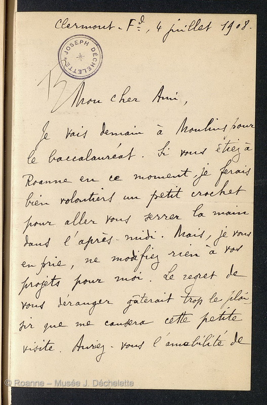 AUDOLLENT, Auguste (Lettre 14 du 04/07/1908)