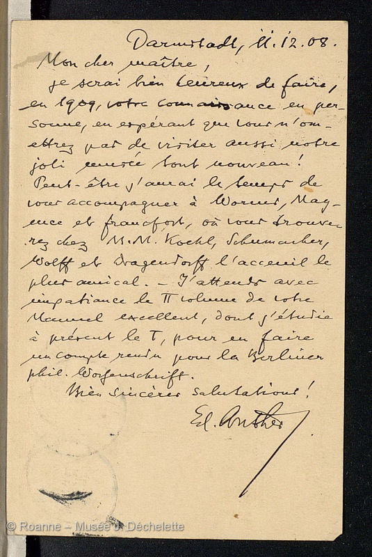 ANTHES, Eduard Georg (Lettre 06 du 11/12/1908)