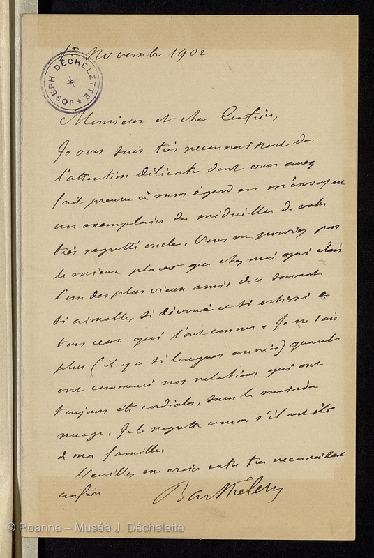 BARTHELEMY, Anatole de  (Lettre 05 du 01/11/1902)
