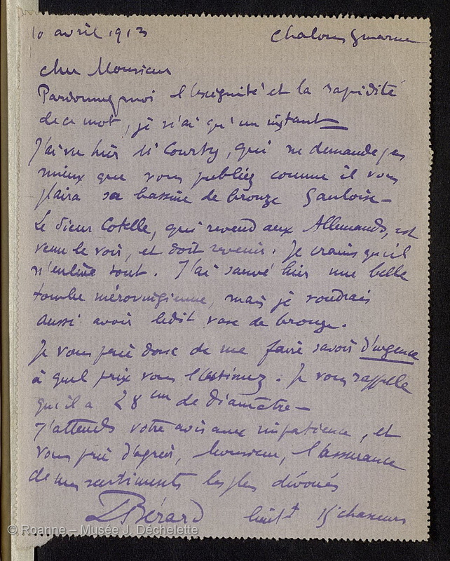 BERARD, Léon Henri Louis (Lettre 10 du 10/04/1913)