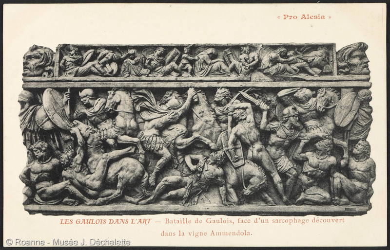 Pro Alesia - Les Gaulois dans l'Art - Bataille de Gaulois, face d'un sarcophage découvert dans la vigne Ammendola
