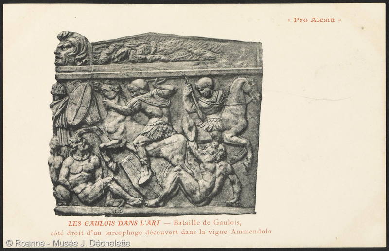Pro Alesia - Les Gaulois dans l'Art - Bataille de Gaulois, côté droit d'un sarcophage découvert dans la vigne Ammendola