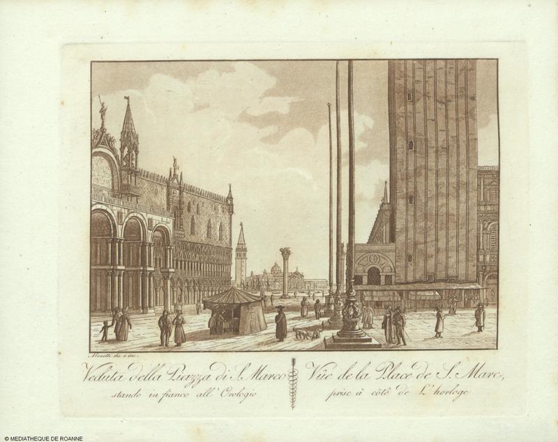 Veduta della Piazza di S. Marco stando in fianco all' Orologio =  Vûe de la Place de S. Marc prise à côté de L' horloge