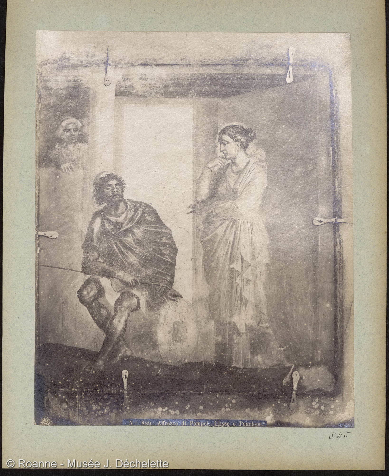 Détail d’une fresque pariétale d’une maison de Pompéi représentant Ulysse et Pénélope. Collection  Musée Joseph Déchelette, AJDI-AL100545