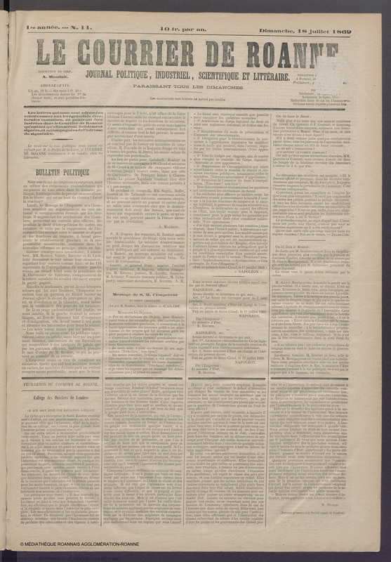 Courrier de Roanne du 18 juillet 1869