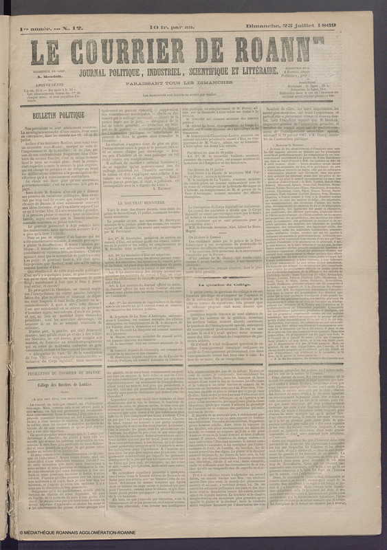 Courrier de Roanne du 25 juillet 1869