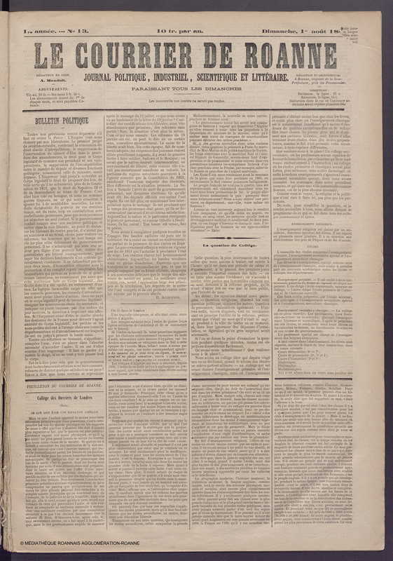 Courrier de Roanne du 1er août 1869