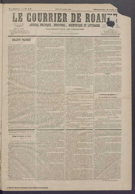 Courrier de Roanne du 8 août 1869