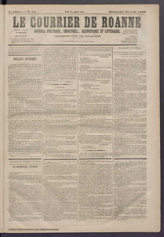 Courrier de Roanne du 22 août 1869