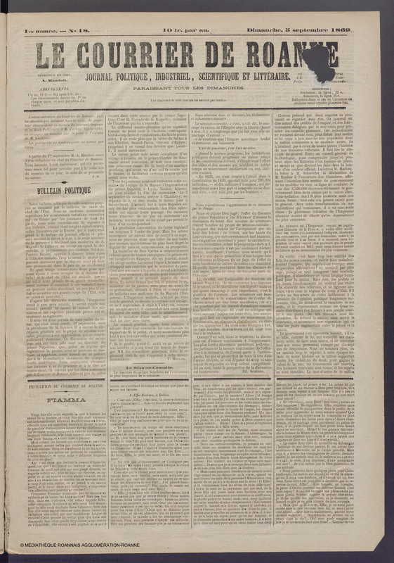 Courrier de Roanne du 5 septembre 1869