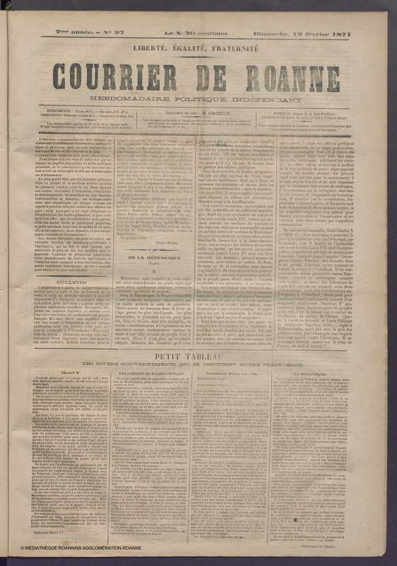 Courrier de Roanne du 19 février 1871