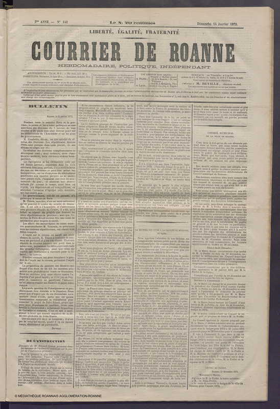 Courrier de Roanne du 14 janvier 1872
