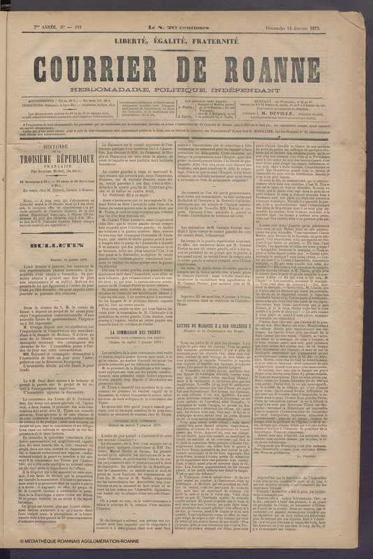 Courrier de Roanne du 12 janvier 1873