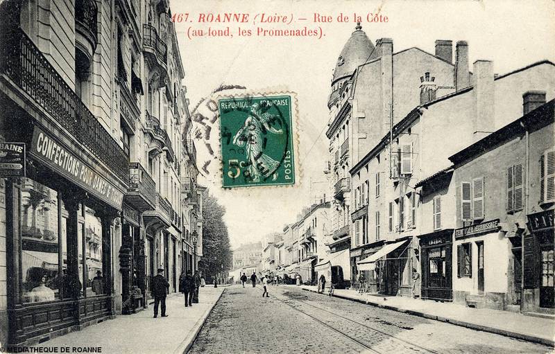 ROANNE (Loire) - Rue de la Côte (au fond, les Promenades)