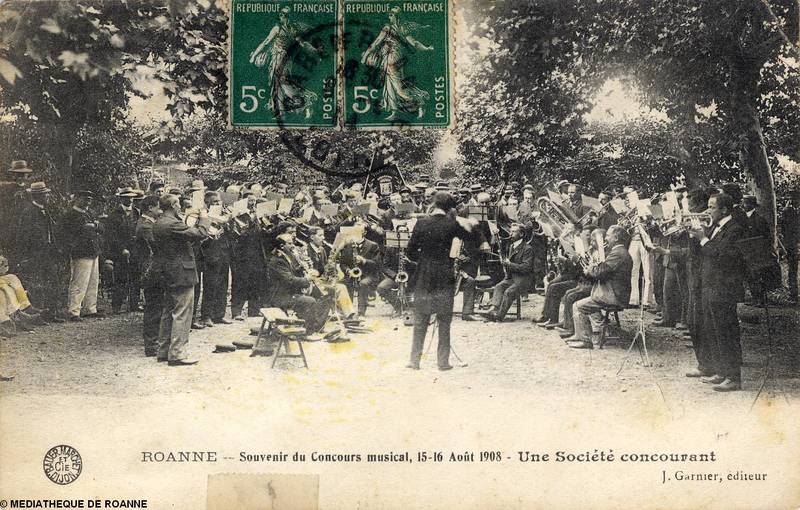 ROANNE - Souvenir du concours musical, 15-16 ao^^ut 1908 - Une société concourant
