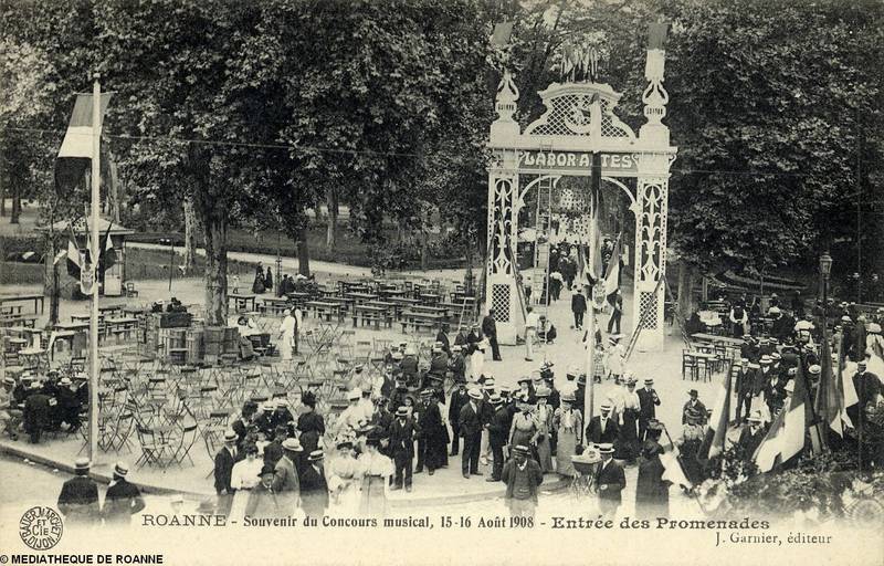 ROANNE - Souvenir du concours musical, 15-16 août 1908 - Entrée des Promenades