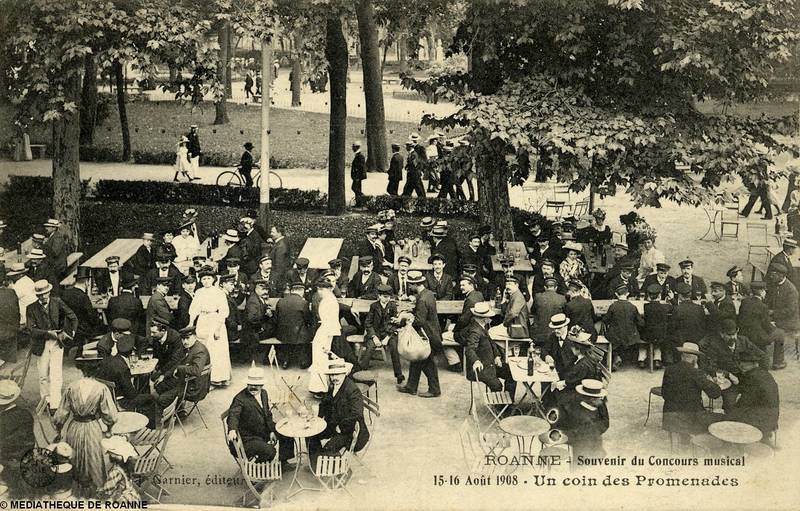 ROANNE - Souvenir du concours musical 15-16 août 1908 - Un coin des Promenades