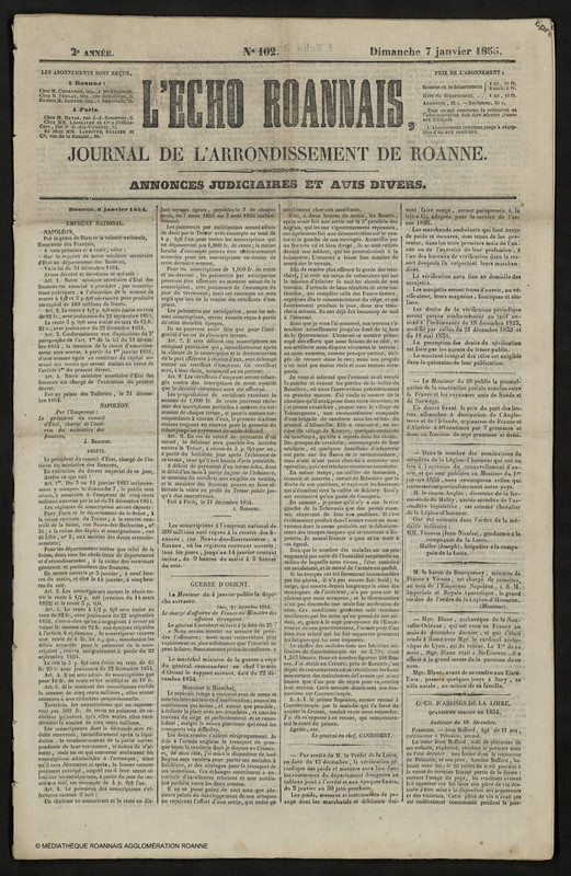 L'Écho Roannais du 7 janvier 1855