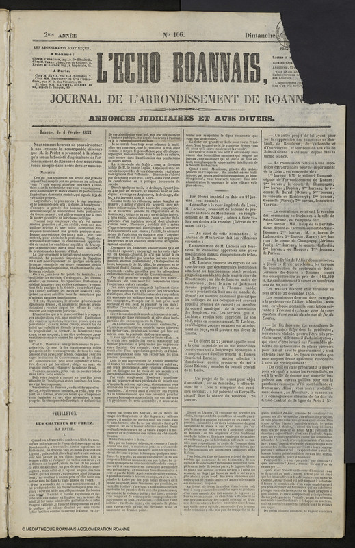 L'Écho Roannais du 4 février 1855