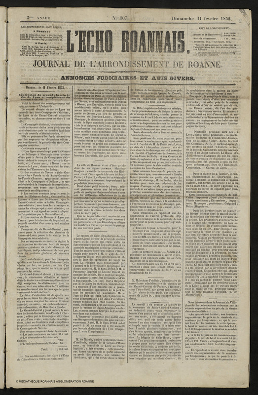 L'Écho Roannais du 11 février 1855
