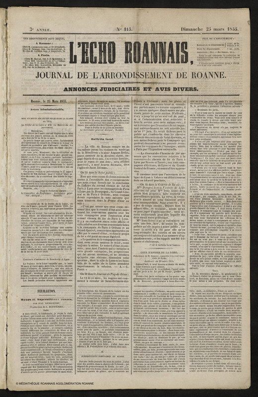 L'Écho Roannais du 25 mars 1855