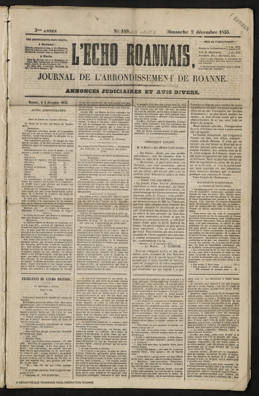L'Écho Roannais du 2 décembre 1855