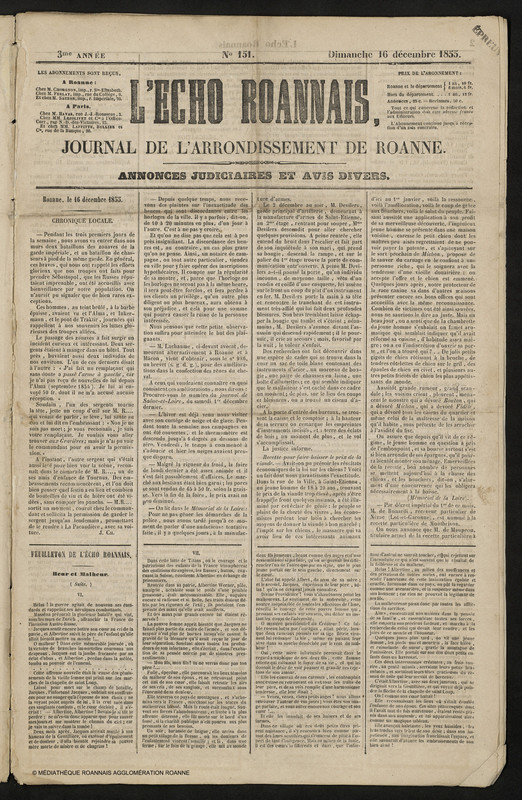 L'Écho Roannais du 16 décembre 1855