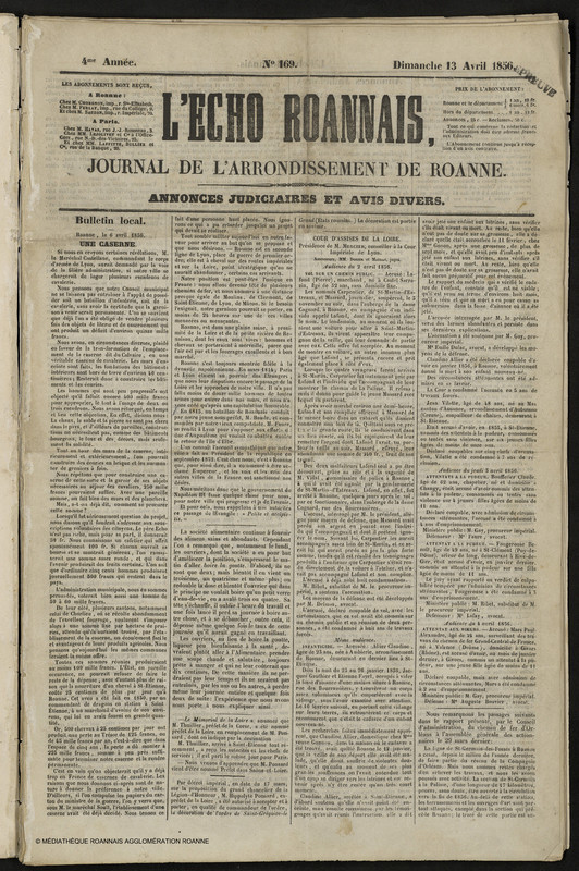 L'Écho Roannais du 13 avril 1856