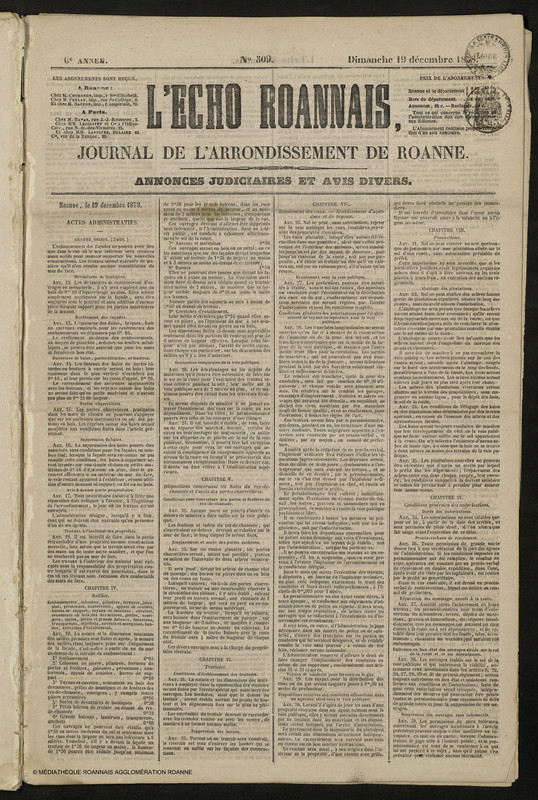 L'Écho Roannais du 19 décembre 1858