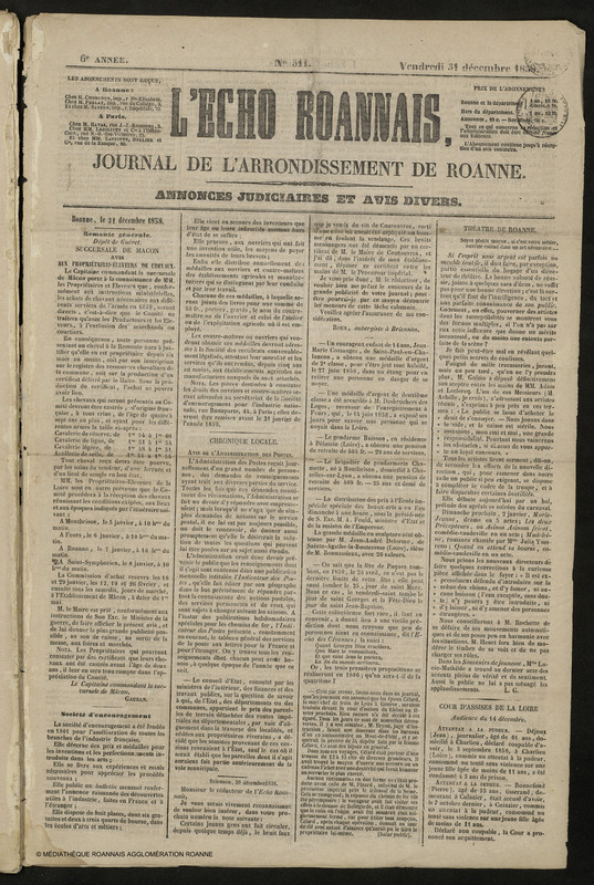 L'Écho Roannais du 31 décembre 1858