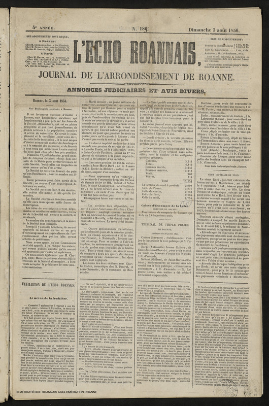 L'Écho Roannais du 03 août 1856